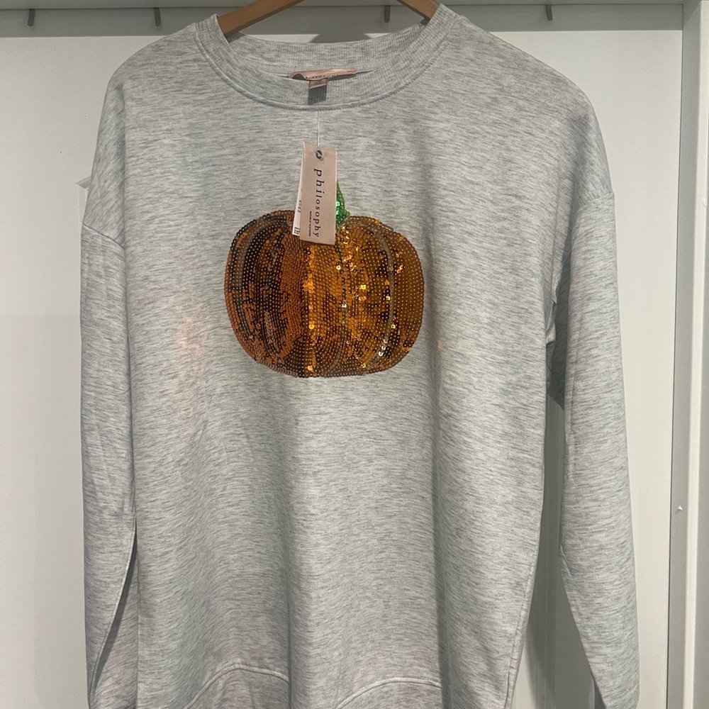 Sequin Pumpkin Gray Sweatshirt